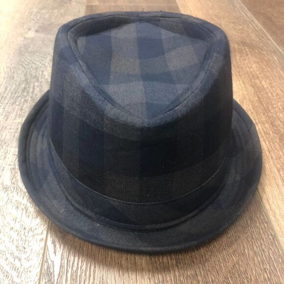 VINTAGE Y2K 2000s Trevero Plaid Blue Fedora Men's Hat - L / XL 22.5" - Picture 1 of 5